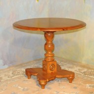 #238 New – Round Pedestal table – solid knotty pine with antique harvest finish