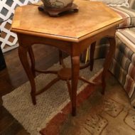 #555 Hexagon table with banded and six section burled top